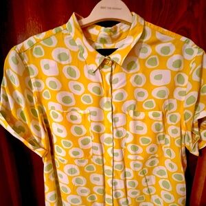 Yellow and Green Patterned Women's Top